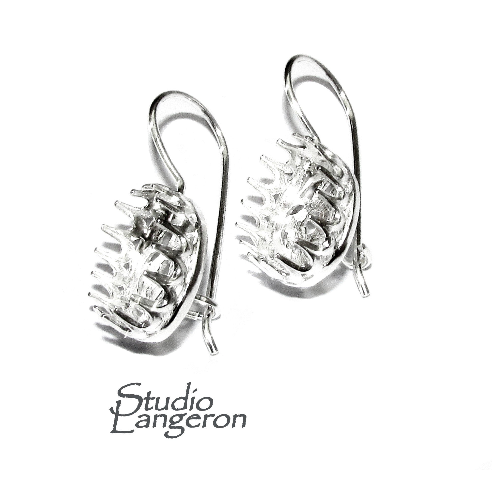 10x12 mm size 925 sterling silver blank earrings with bezel cup, Jewelry making, Setting, bezel cup, base earrings - 1 pair (2 pieces)