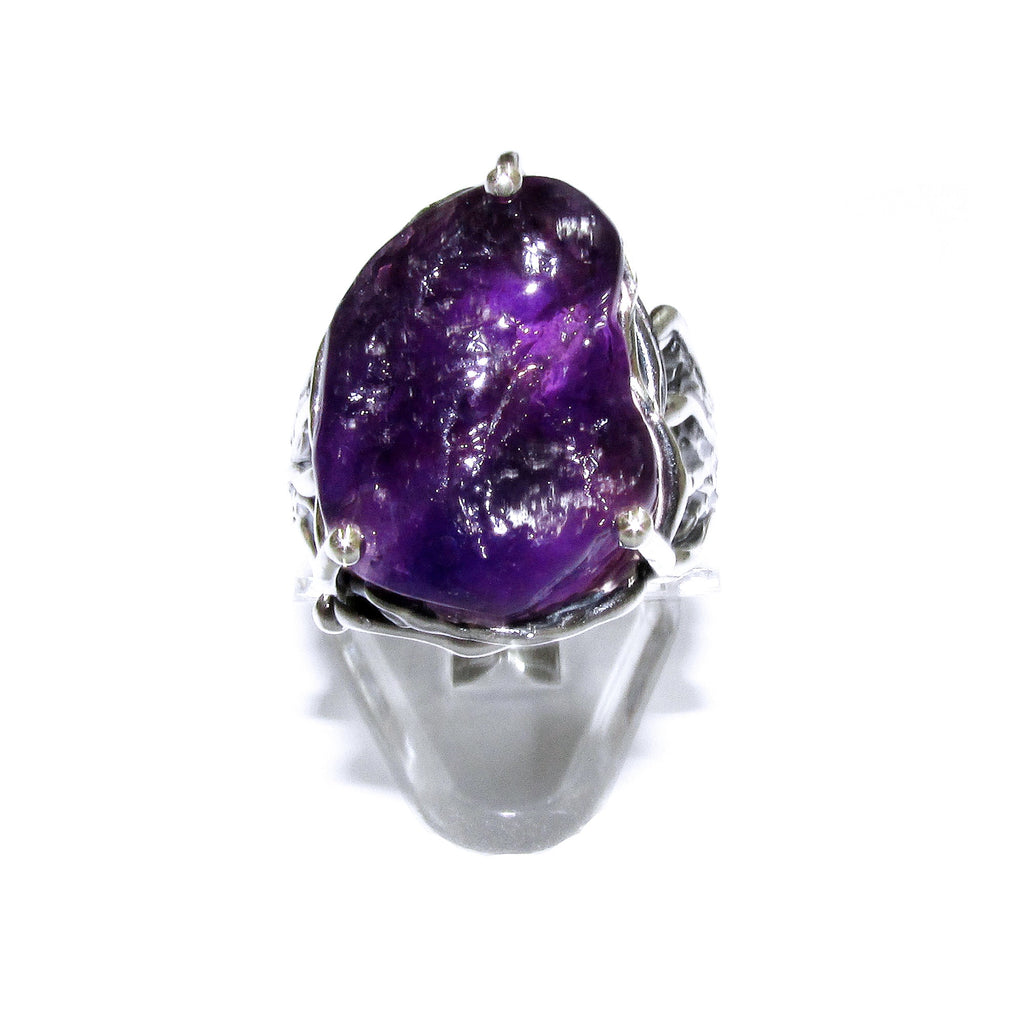 Statement amethyst ring 925 sterling silver size 8, Handmade ring, single copy, 925 sterling silver, Natural amethyst, silver ring, gemstone