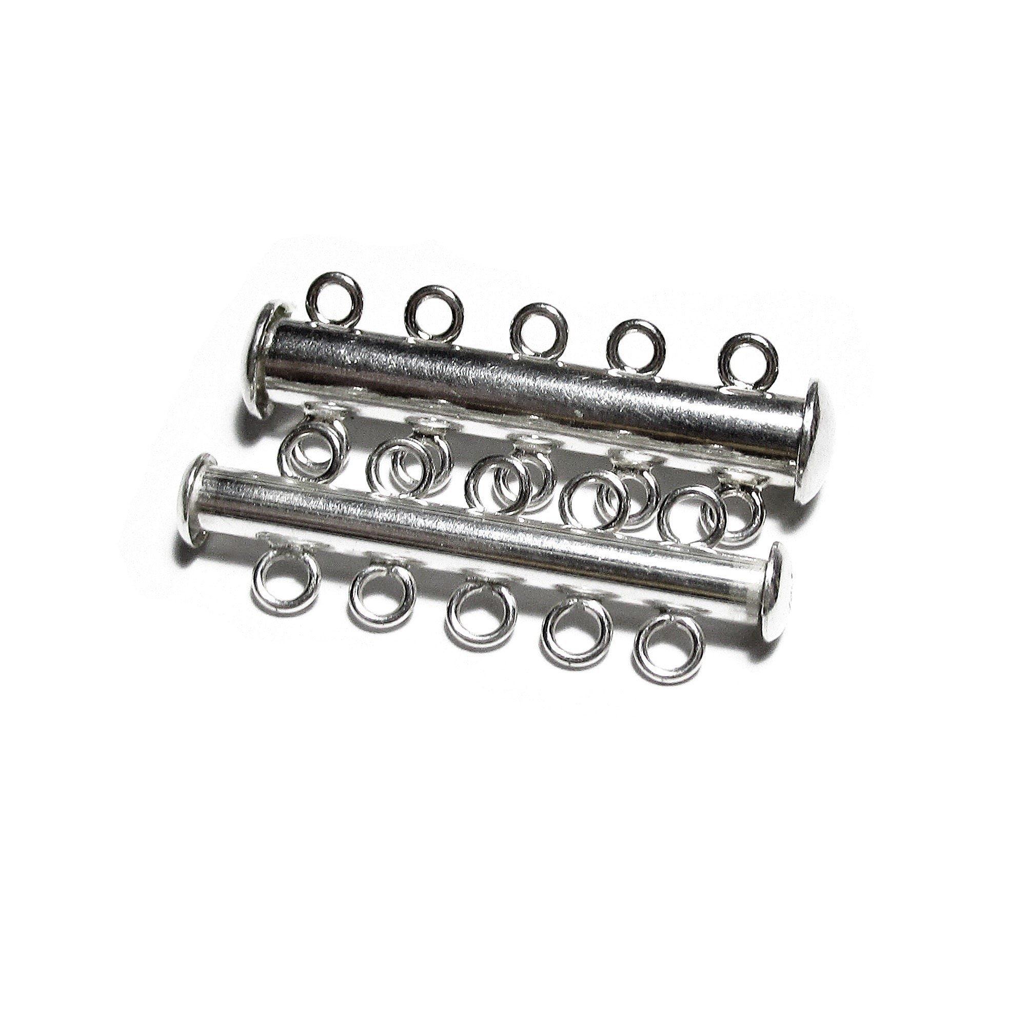 925 Sterling Silver Tube Bar Clasp 5-Hole size 4.3x32 mm, Silver Clasps, Slide Clasps, Sterling silver, Jewelry making, Tube clasp - 1 piece
