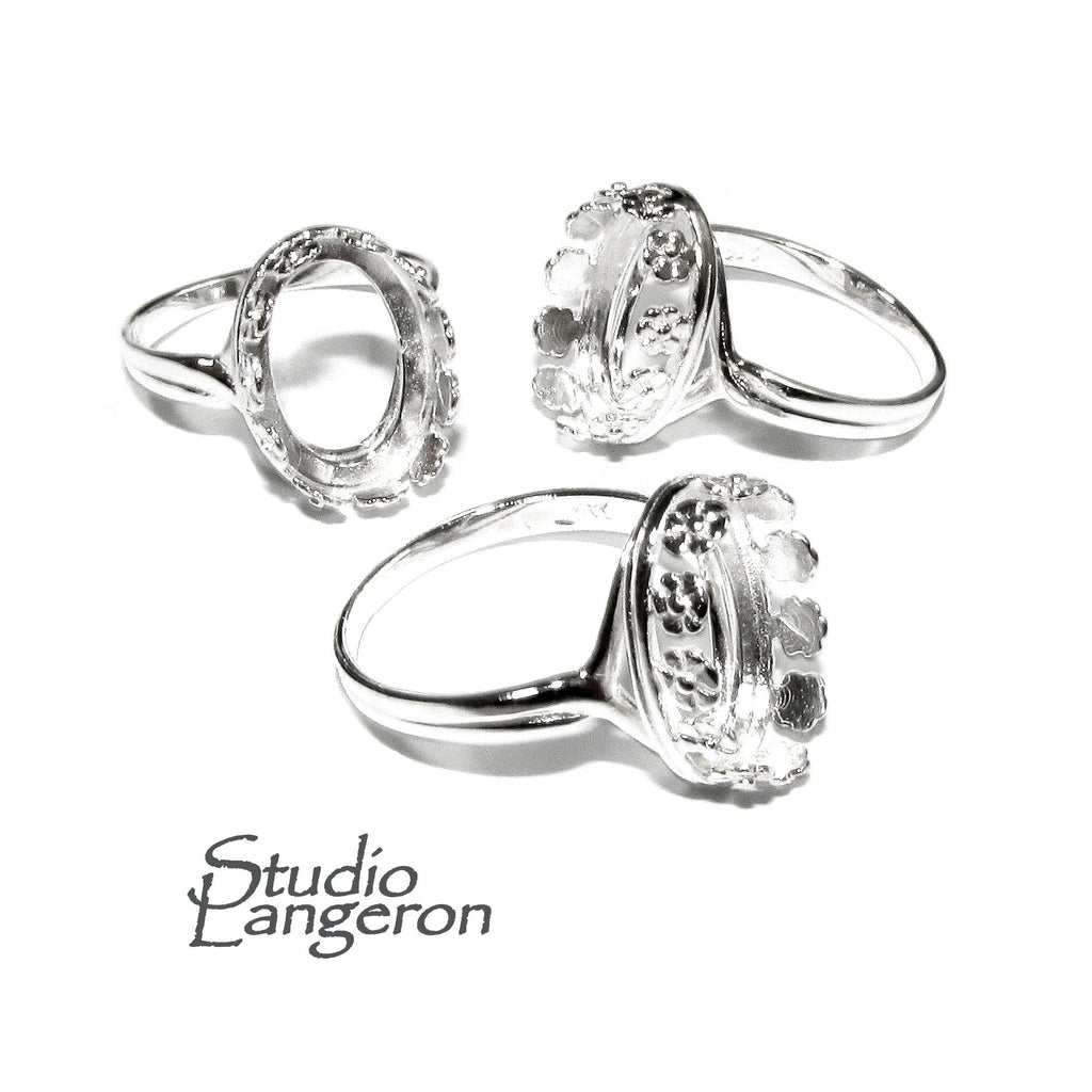 10x14 mm 925 sterling silver blank ring with bezel cup size 5, 6, 7, 8, silver ring, bezel cup, silver, base ring, Jewelry making - 1 piece