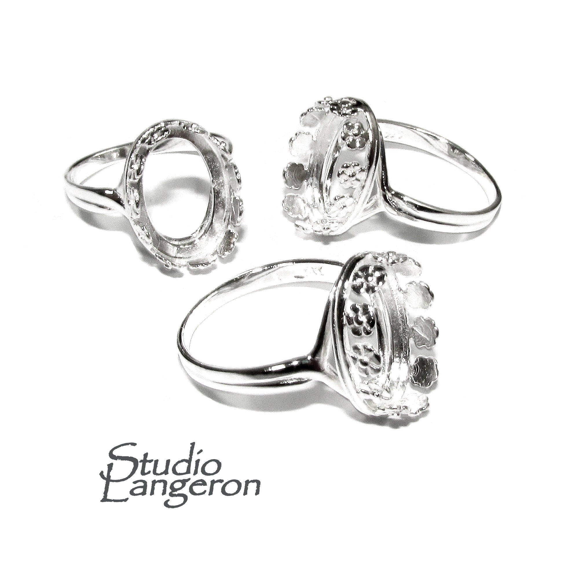 10x14 mm 925 sterling silver blank ring with bezel cup size 5, 6, 7, 8, silver ring, bezel cup, silver, base ring, Jewelry making - 1 piece