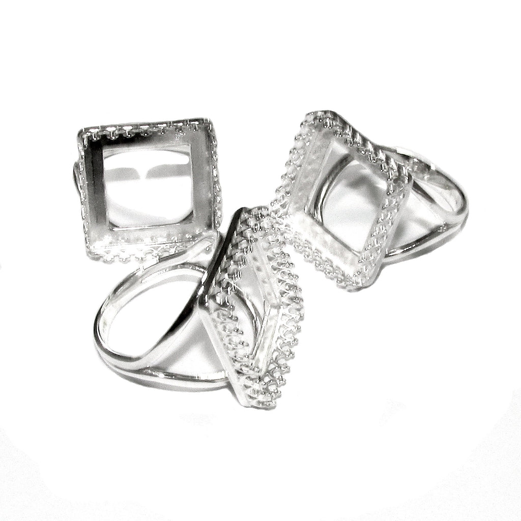 16x16 mm 925 sterling silver blank ring with square bezel cup size 5, 6, 7, 8, silver ring, base ring, jewelry making, bezel cup - 1 piece