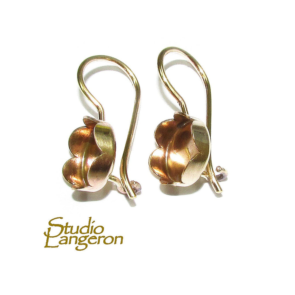 14K Yellow gold filled blank earrings with flower bezel cup 8 mm, Jewelry making, Setting, bezel cup, base earrings - 1 pair (2 piece)