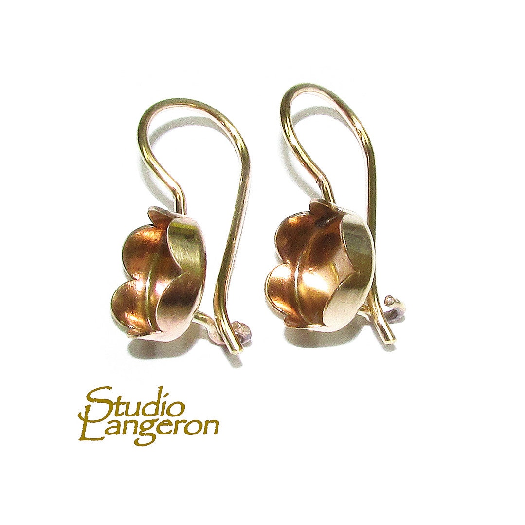 14K Yellow gold filled blank earrings with flower bezel cup 8 mm, Jewelry making, Setting, bezel cup, base earrings - 1 pair (2 piece)
