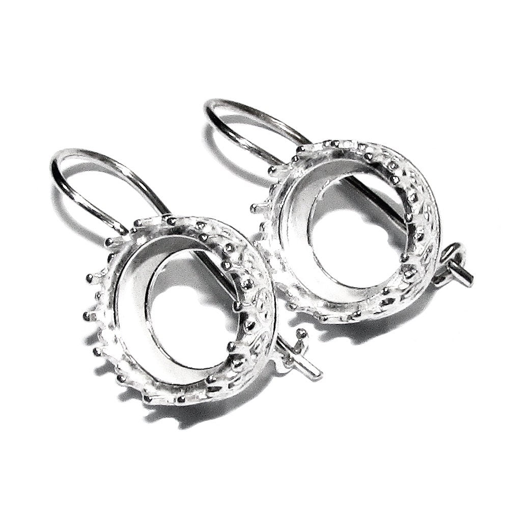 10 mm 925 sterling silver blank earrings with bezel cup, Setting, bezel cup, 925 silver, base earrings, Jewelry making - 1 pair (2 piece)