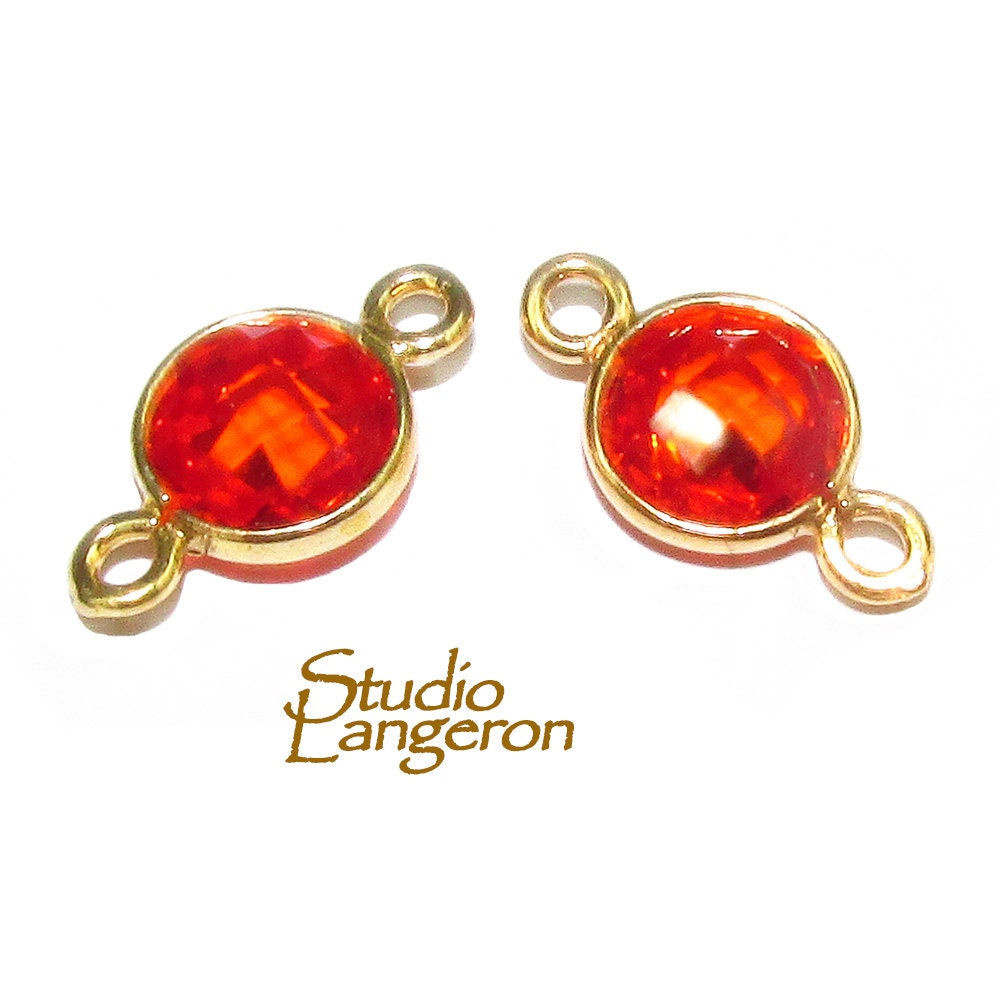 14K Gold Filled Checkerboard Red Topaz  Round Link Connector size 12x7 mm, gold filled link, Topaz Link connector, Jewelry making- 1 piece