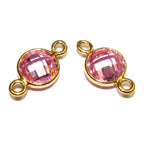 14K Gold Filled Checkerboard Pink Topaz  Round Link Connector size 12x7 mm, Pink Topaz, gold filled link, Jewelry making - 1 piece