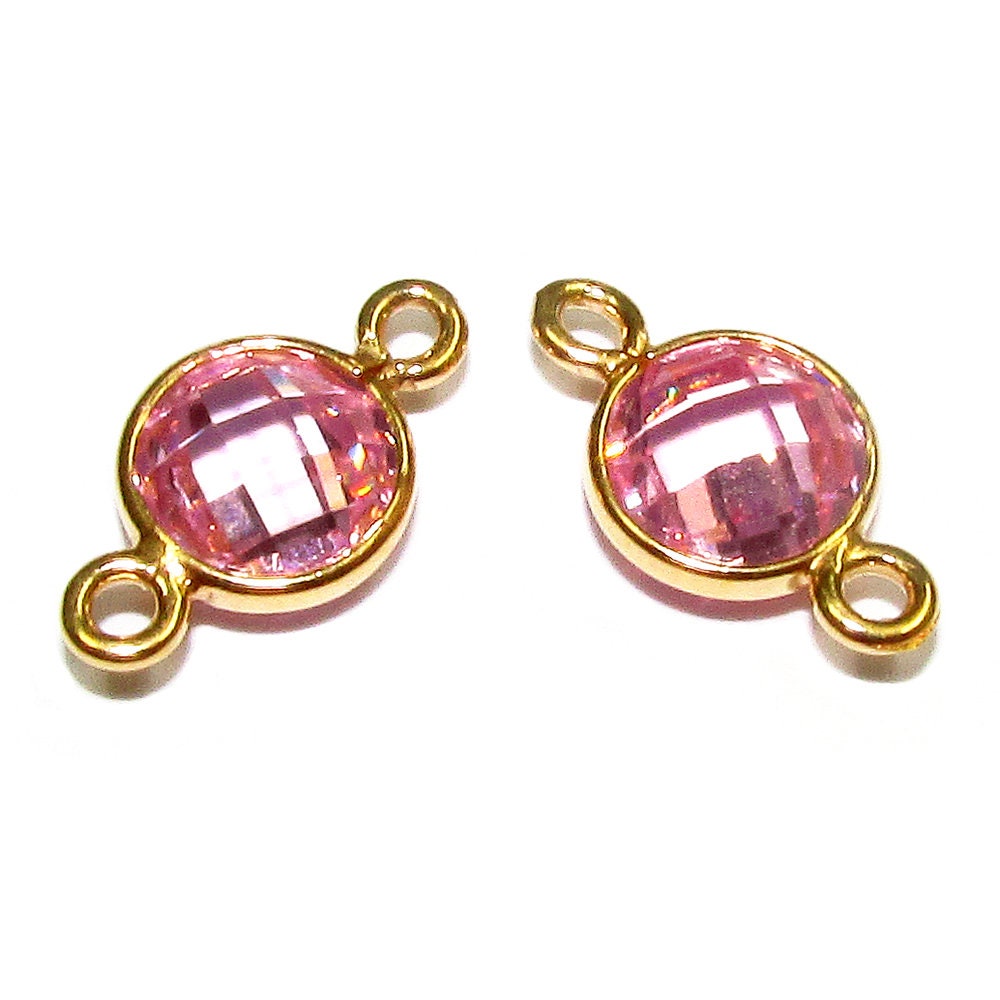 14K Gold Filled Checkerboard Pink Topaz  Round Link Connector size 12x7 mm, Pink Topaz, gold filled link, Jewelry making - 1 piece
