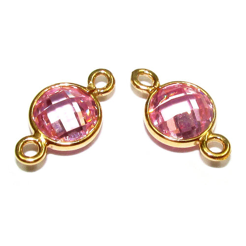 14K Gold Filled Checkerboard Pink Topaz  Round Link Connector size 12x7 mm, Pink Topaz, gold filled link, Jewelry making - 1 piece