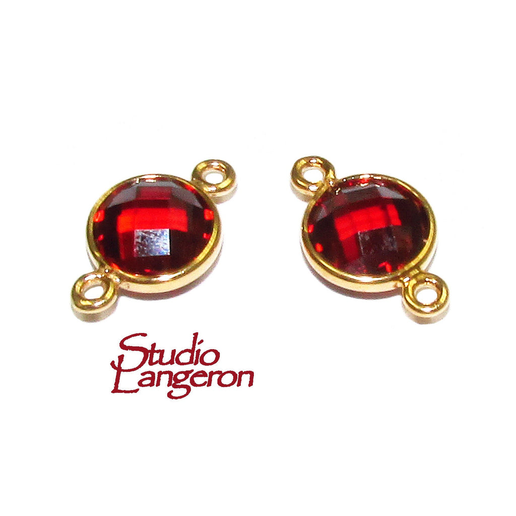 14K Gold Filled Checkerboard Garnet Round Link Connector size 15x9 mm, Jewelry making, Garnet gold filled link, Link connector - 1 piece