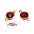 14K Gold Filled Checkerboard Garnet Round Link Connector size 15x9 mm, Jewelry making, Garnet gold filled link, Link connector - 1 piece