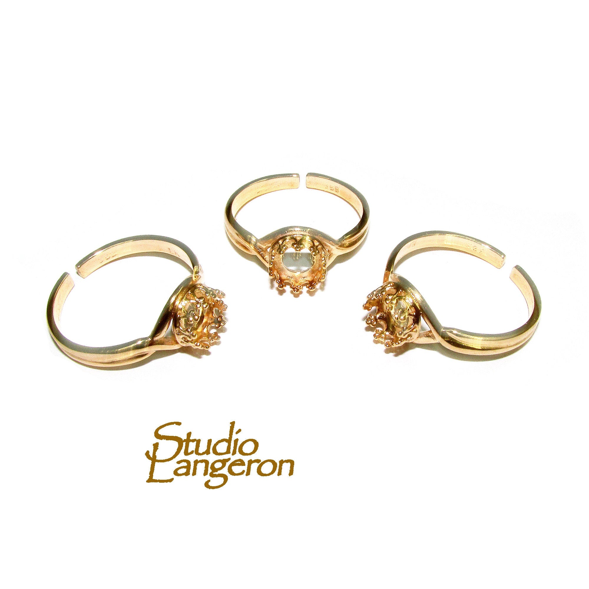 14K Yellow gold filled open blank ring with round bezel cup 6 mm, base ring, Setting, bezel cup, jewelry making, Ring mounting - 1 piece