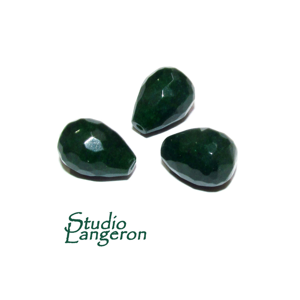 Natural African emerald Teardrop faceted half drilled Beads size 14x10 mm, Natural emerald, Half Drilled Beads, Jewelry making - 1 piece