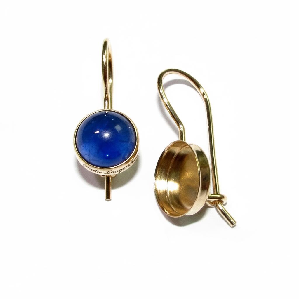14K Solid gold blank earrings with bezel cup 10 mm, Jewelry making, Setting, bezel cup, base earrings, Earrings mounting - 1 pair (2 piece)