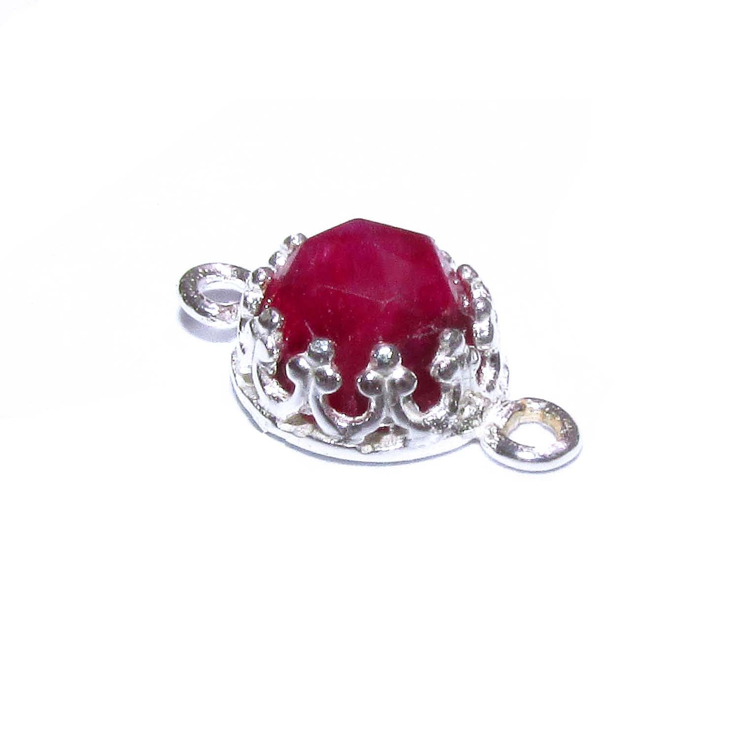 925 Sterling Silver natural Ruby round Link Connector size 14x7 mm, Natural Ruby silver link, Jewelry making, Connector - 1 piece