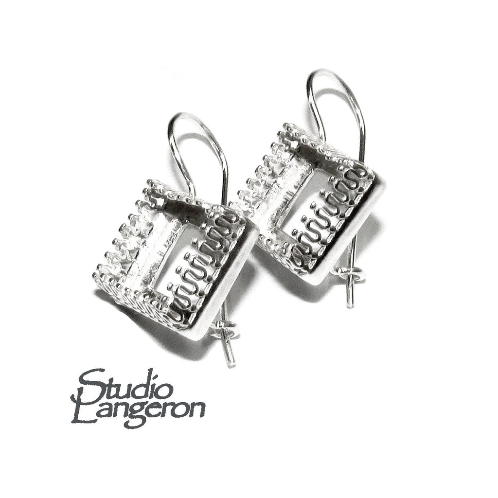 10 mm 925 sterling silver blank earrings with square setting bezel cup, base earrings, Jewelry making, Setting, Mounting - 1 pair (2 piece)