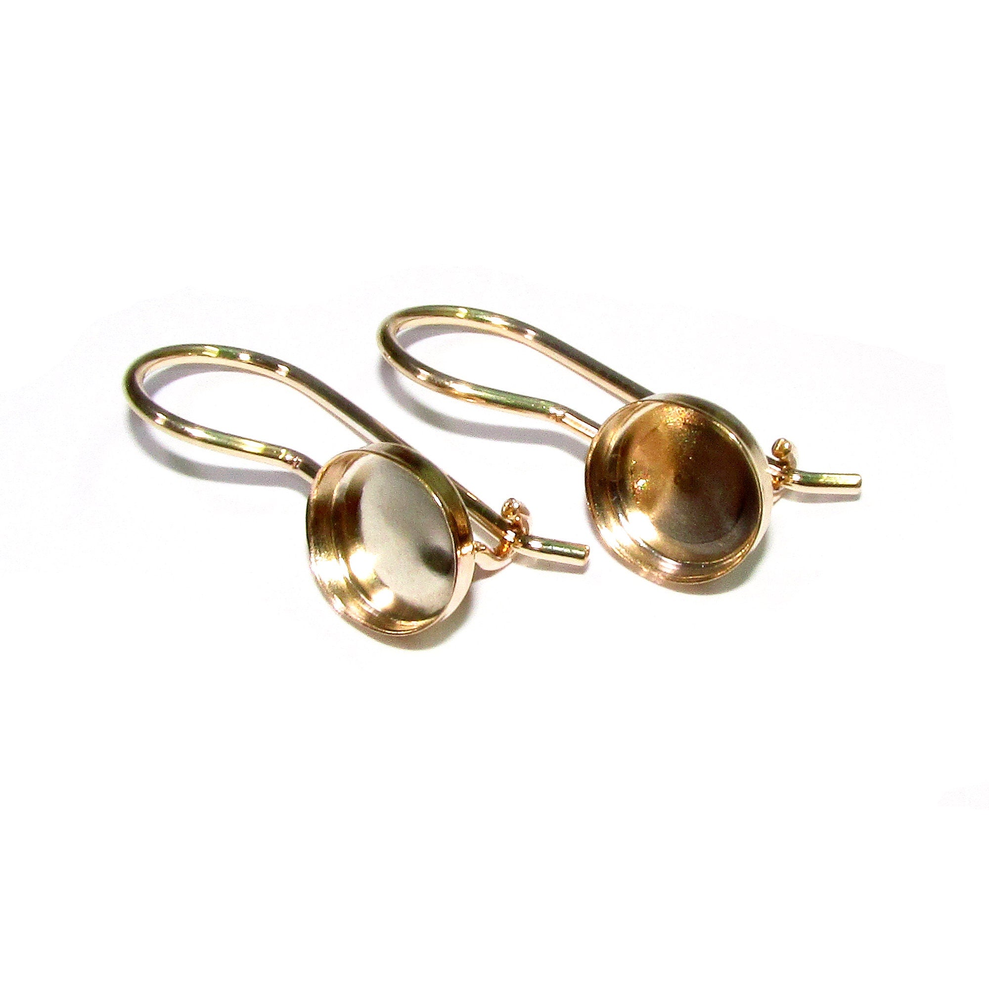 14K Yellow gold filled blank earrings with bezel cup 6 mm, Jewelry making, Setting, bezel cup, base earrings - 1 pair (2 piece)