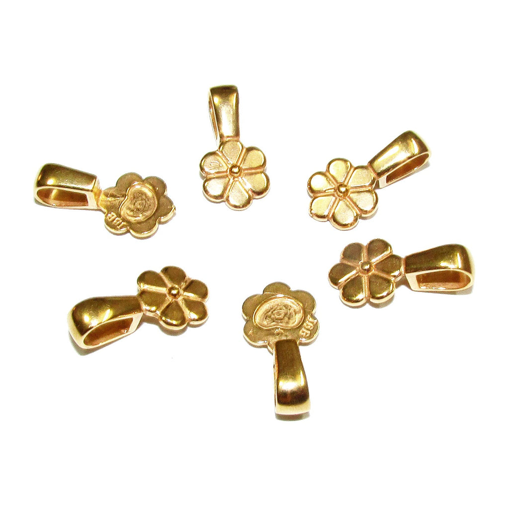 14K Yellow gold filled flower round Glue-on Pendant Bails, Jewelry making, bail with loop, Bail, Bail gold filled, Bail finding - 1 piece