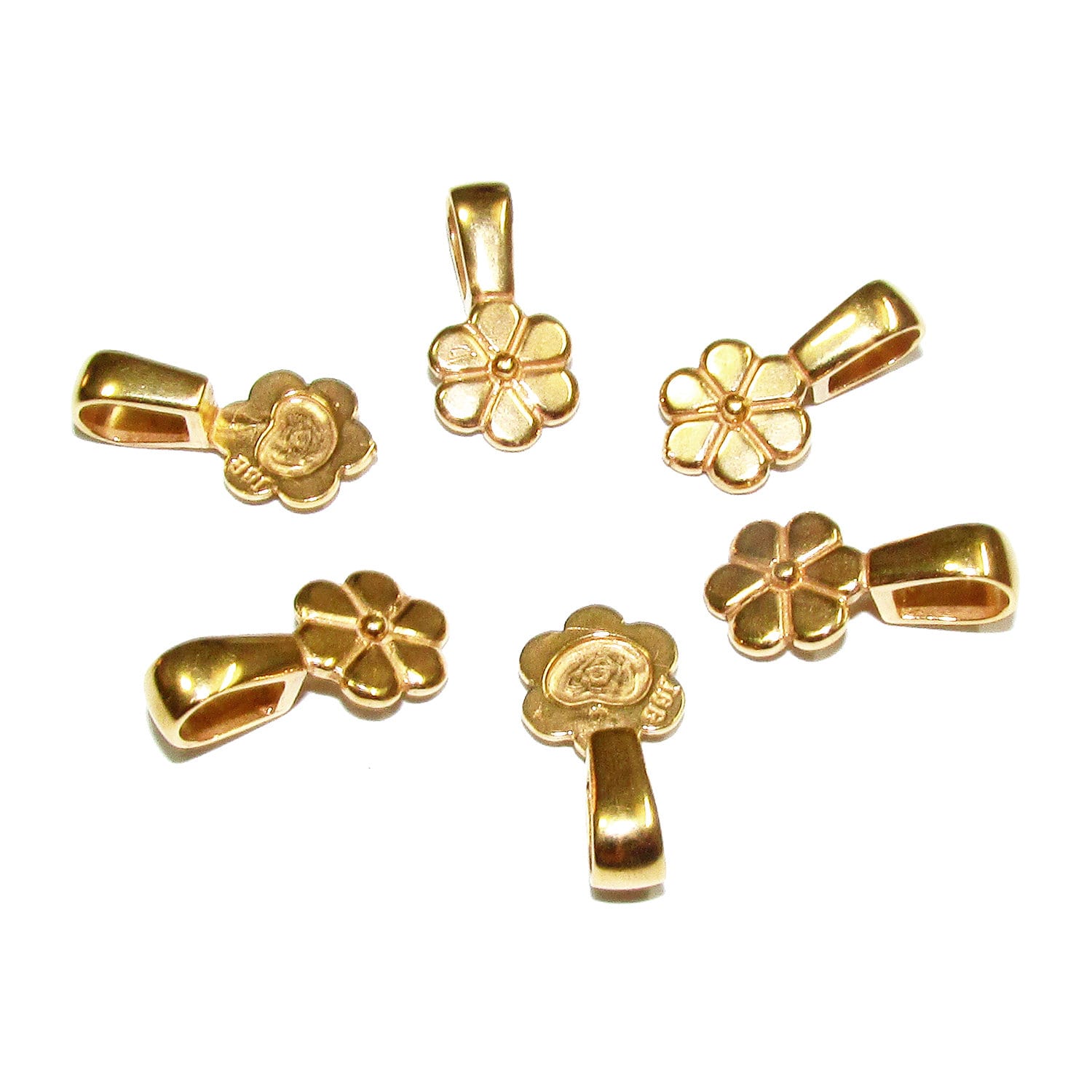 14K Yellow gold filled flower round Glue-on Pendant Bails, Jewelry making, bail with loop, Bail, Bail gold filled, Bail finding - 1 piece