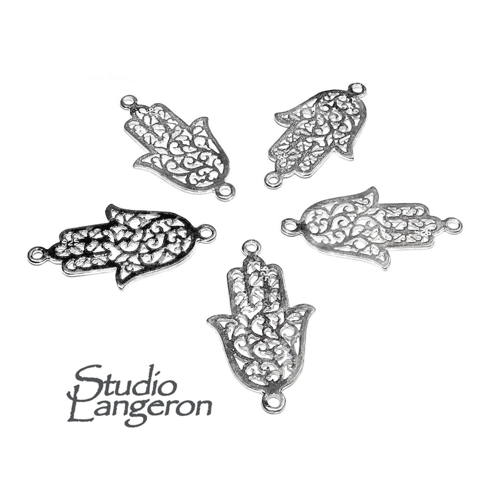 925 Sterling silver large hamsa connector size 2.4x1.3 cm, Hamsa link component, Jewelry making, Connector, Jewelry connector - 1 piece