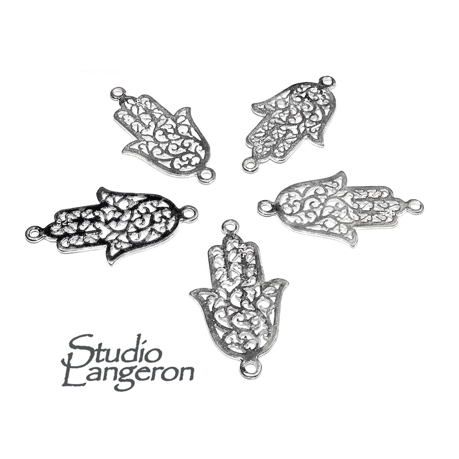 925 Sterling silver large hamsa connector size 2.4x1.3 cm, Hamsa link component, Jewelry making, Connector, Jewelry connector - 1 piece