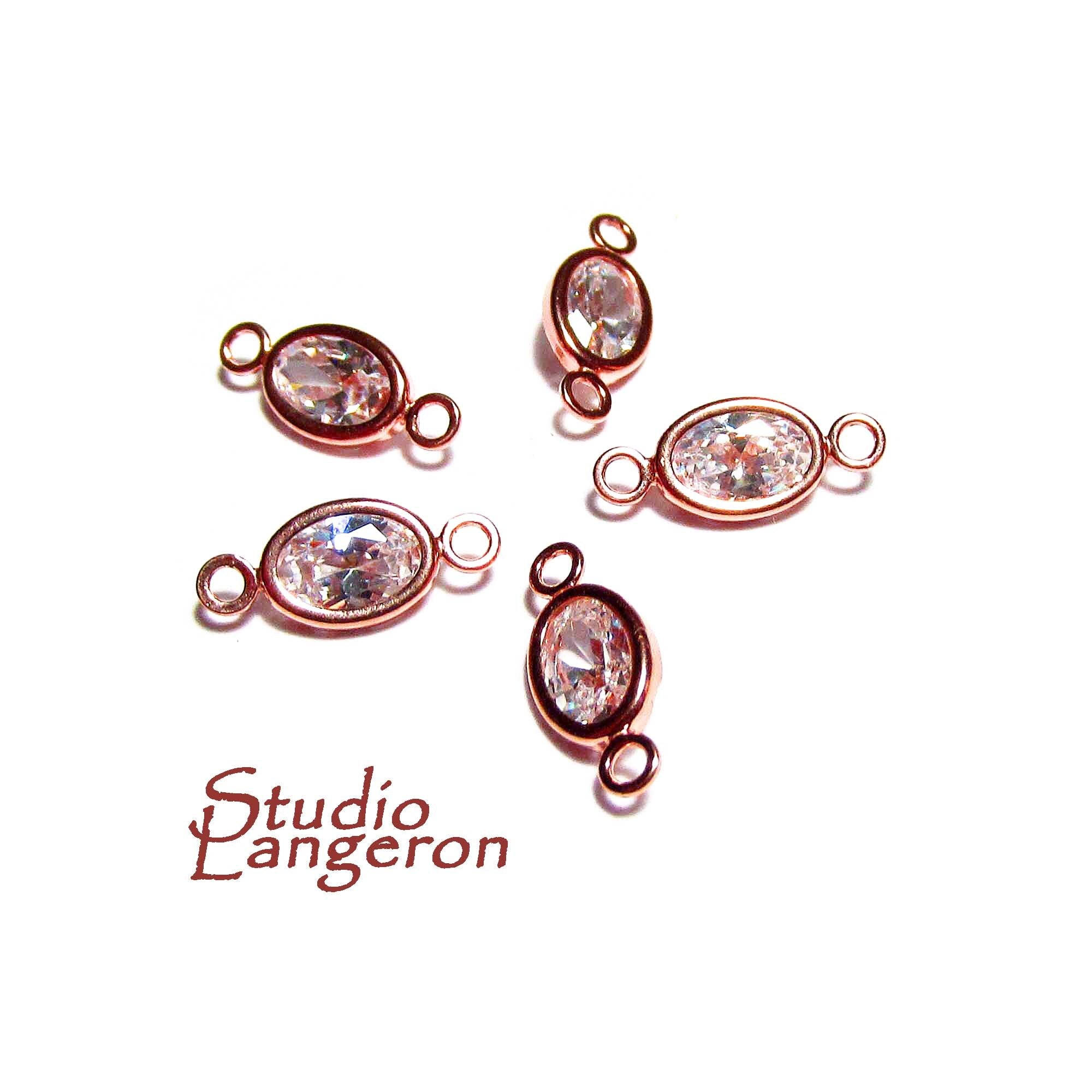 14K Rose Gold Filled White topaz oval Link Connector size 11.0x5.0 mm, Rose gold filled link, Link connector, Jewelry making - 1 piece