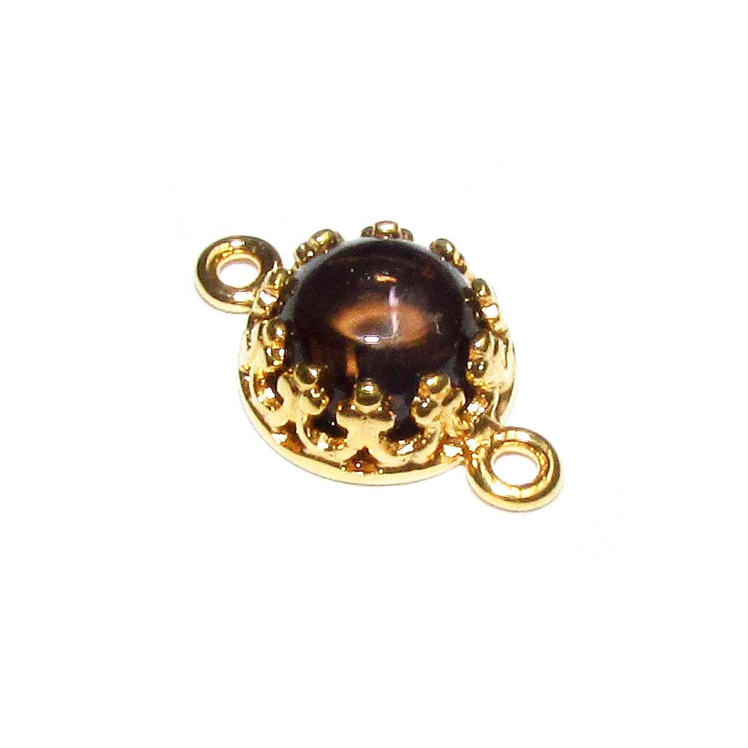 14K Gold Filled natural Rauchtopaz round Link Connector size 14x7 mm, Natural Rauchtopaz silver link, Jewelry making, Connector - 1 piece