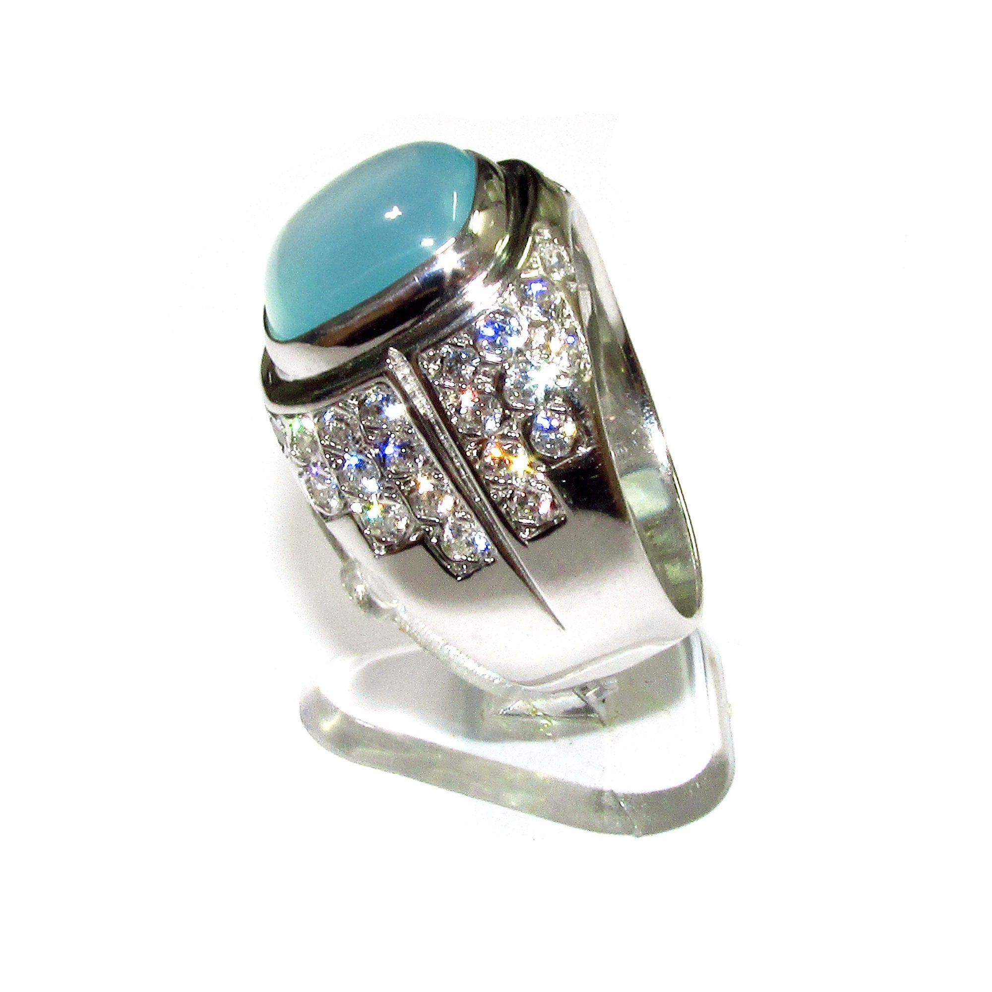Statement Chalcedony ring 925 sterling silver size 9, Handmade ring, single copy, 925 sterling silver, Natural Aqua chalcedony, gemstone