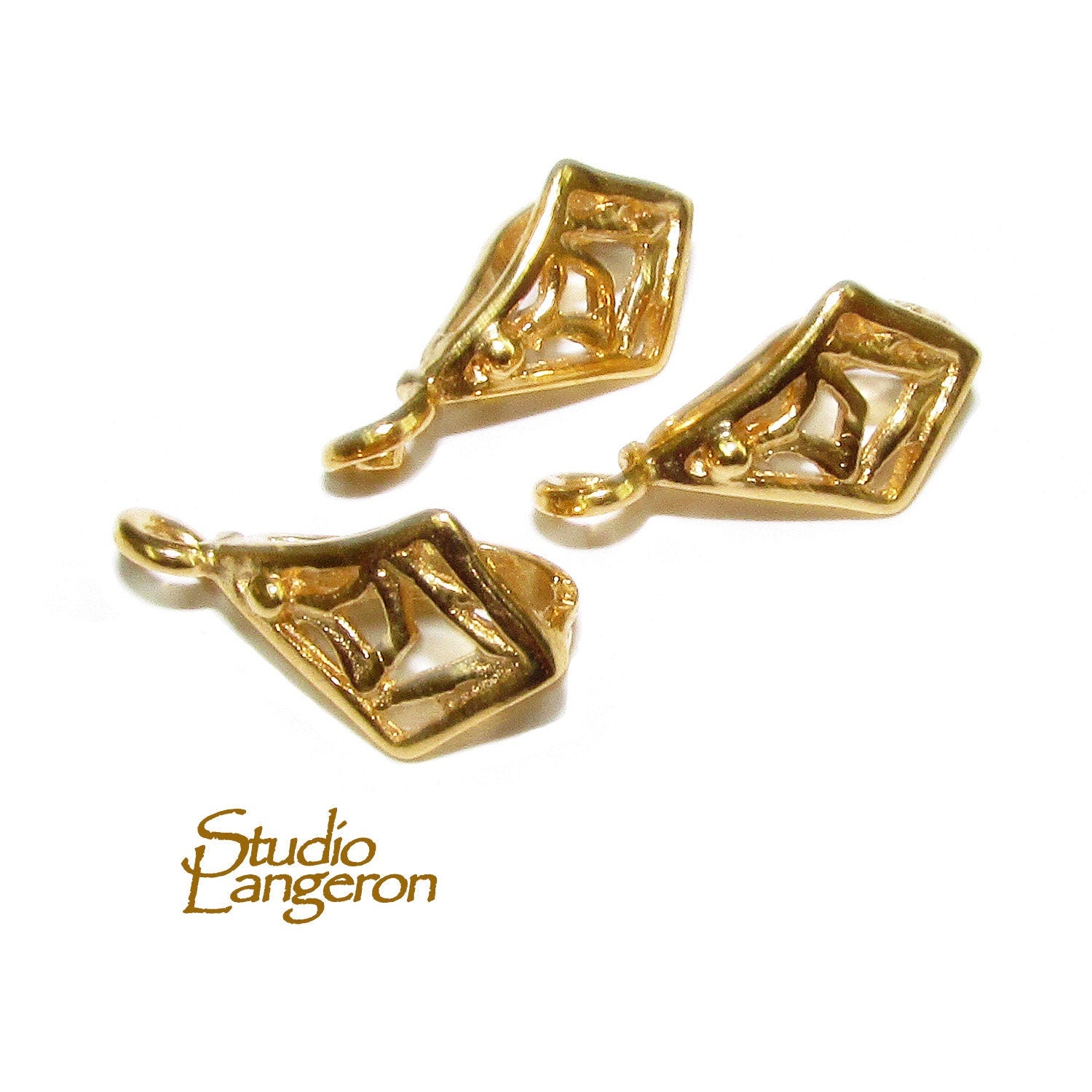 14K Yellow gold filled decorative rhombus Pendant Bail, Bail with hook, bail with loop, Bail gold filled, Jewelry making - 1 piece