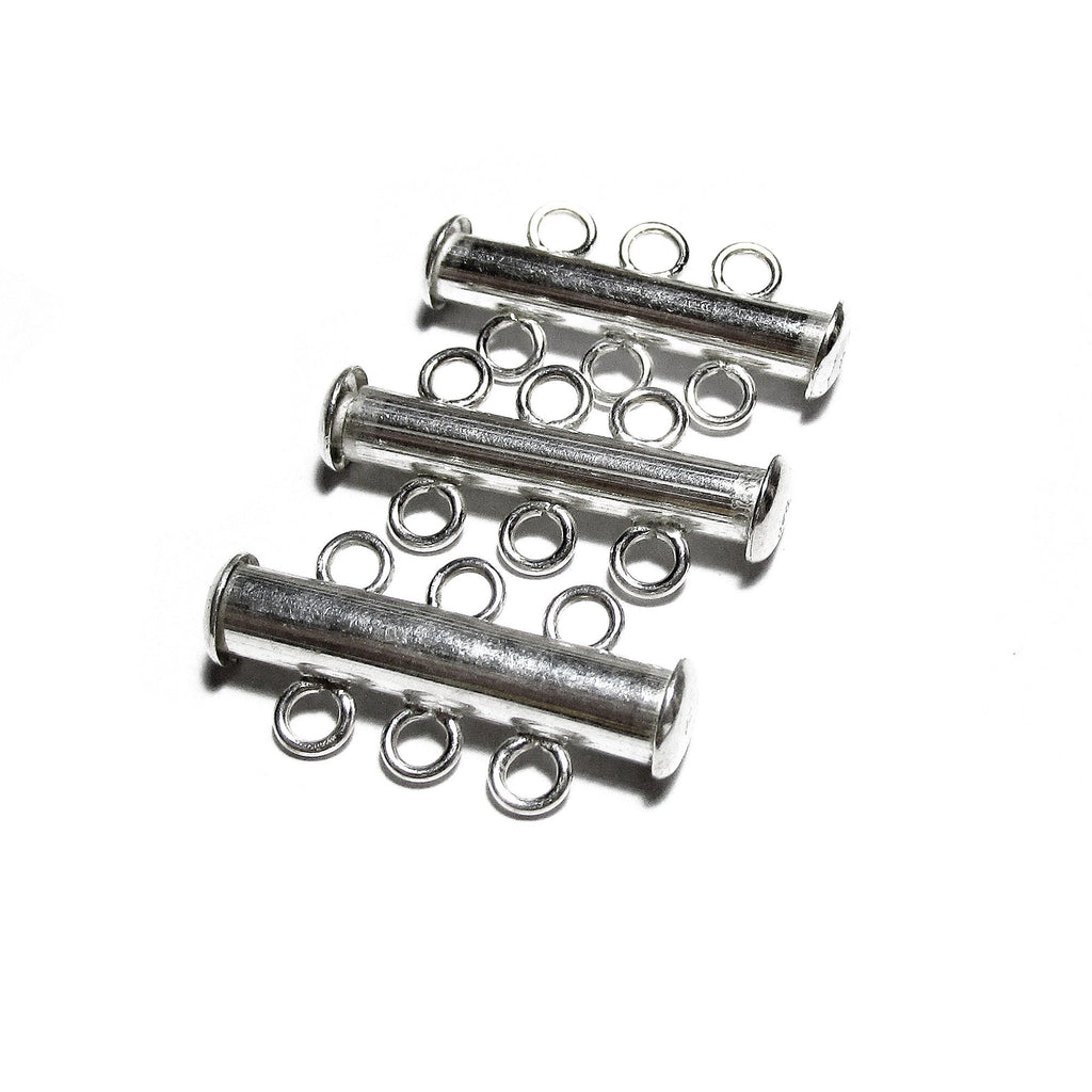 925 Sterling Silver Tube Bar Clasp 3-Hole size 4.3x22 mm, Silver Clasps, Slide Clasps, Sterling silver, Jewelry making, Tube clasp - 1 piece