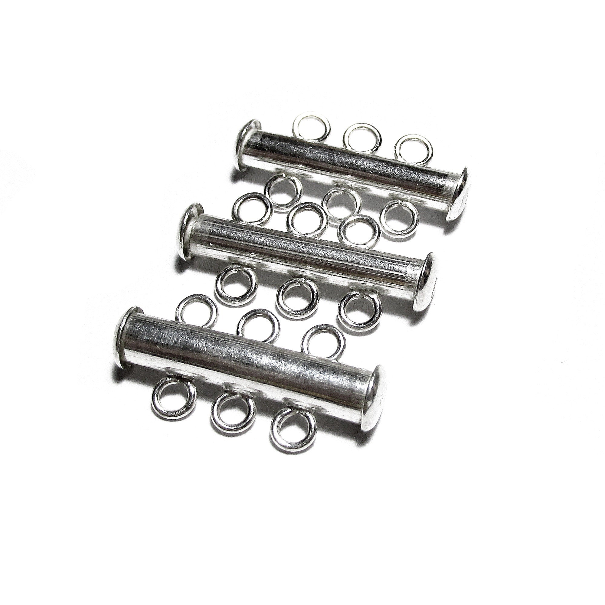 925 Sterling Silver Tube Bar Clasp 3-Hole size 4.3x22 mm, Silver Clasps, Slide Clasps, Sterling silver, Jewelry making, Tube clasp - 1 piece