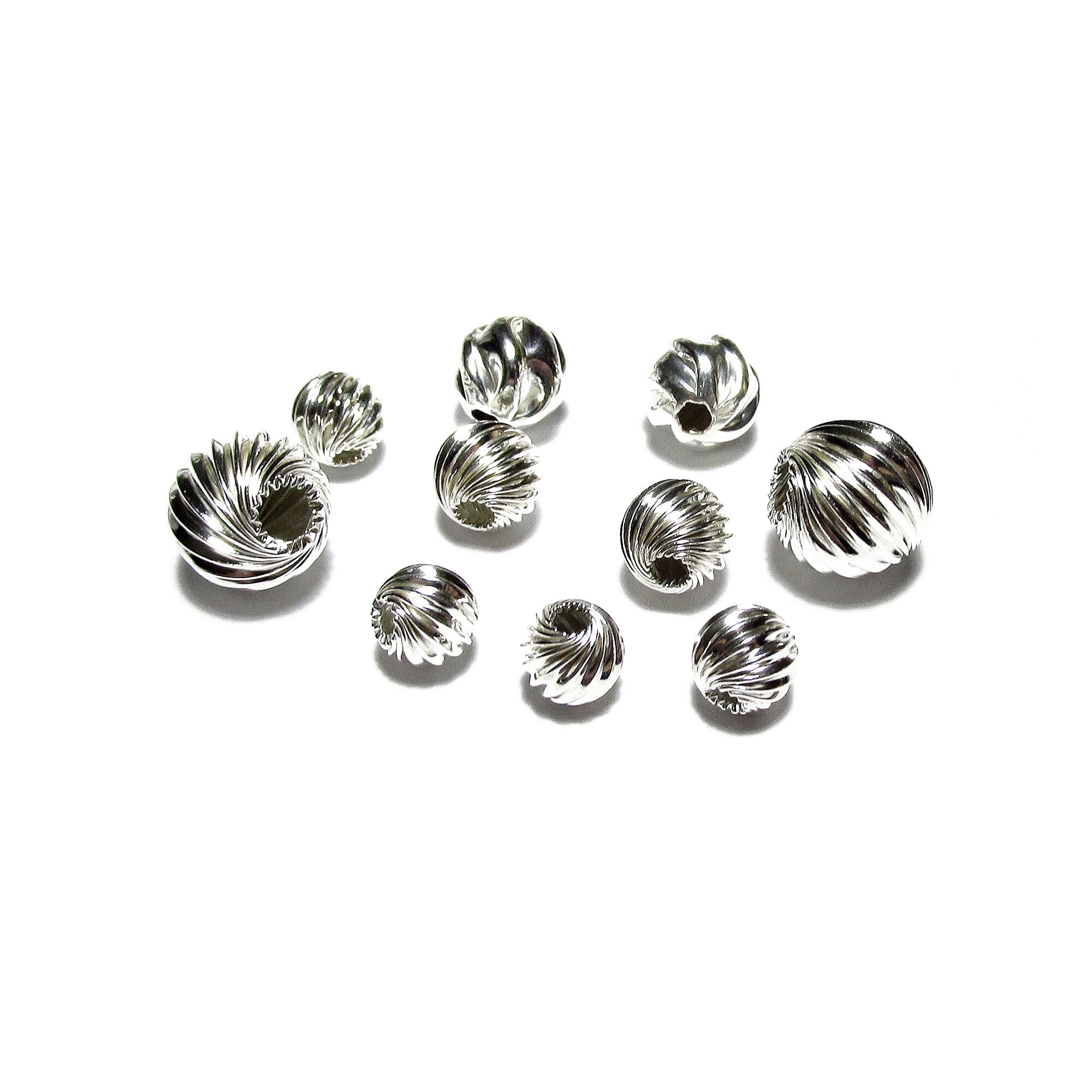 925 Sterling Silver twisted corrugated beads size 4, 5, 6, 7, 8, 10 mm, Jewelry making, Twisted corrugated Beads, Silver beads - 1 piece