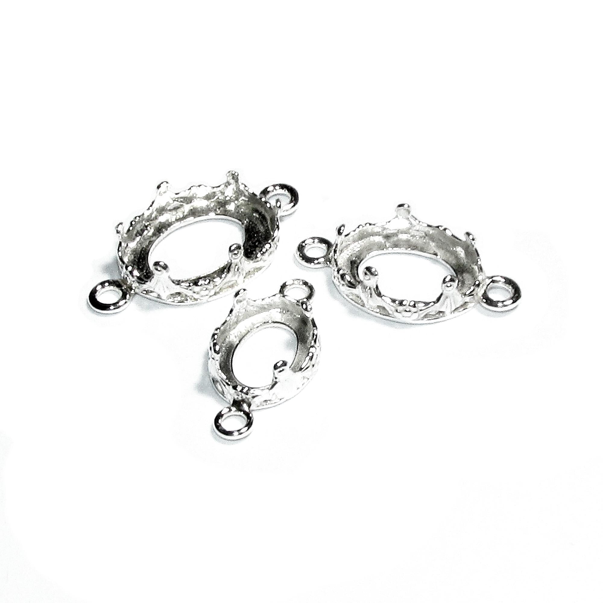 925 Sterling Silver Oval Bezel Cups with 2 loops, model 1231HH, sizes 8x10-13x18mm, Setting silver, Oval bezel cup, Jewelry making - 1 piece