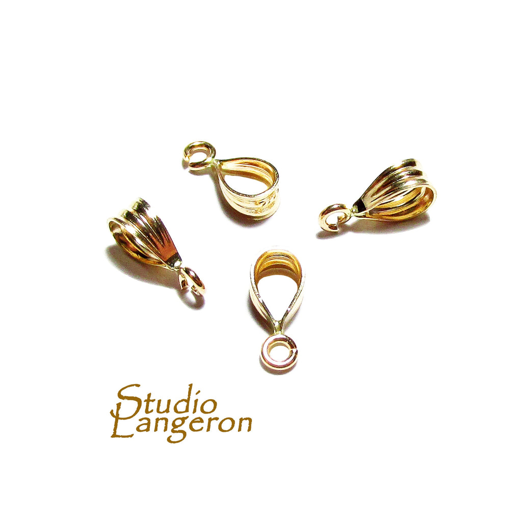 14K Solid gold grooved bail With fixed open ring size 9.5x3.0 mm, Solid gold Bail, Jewelry making, Bail findings, Pendant bail - 1 piece
