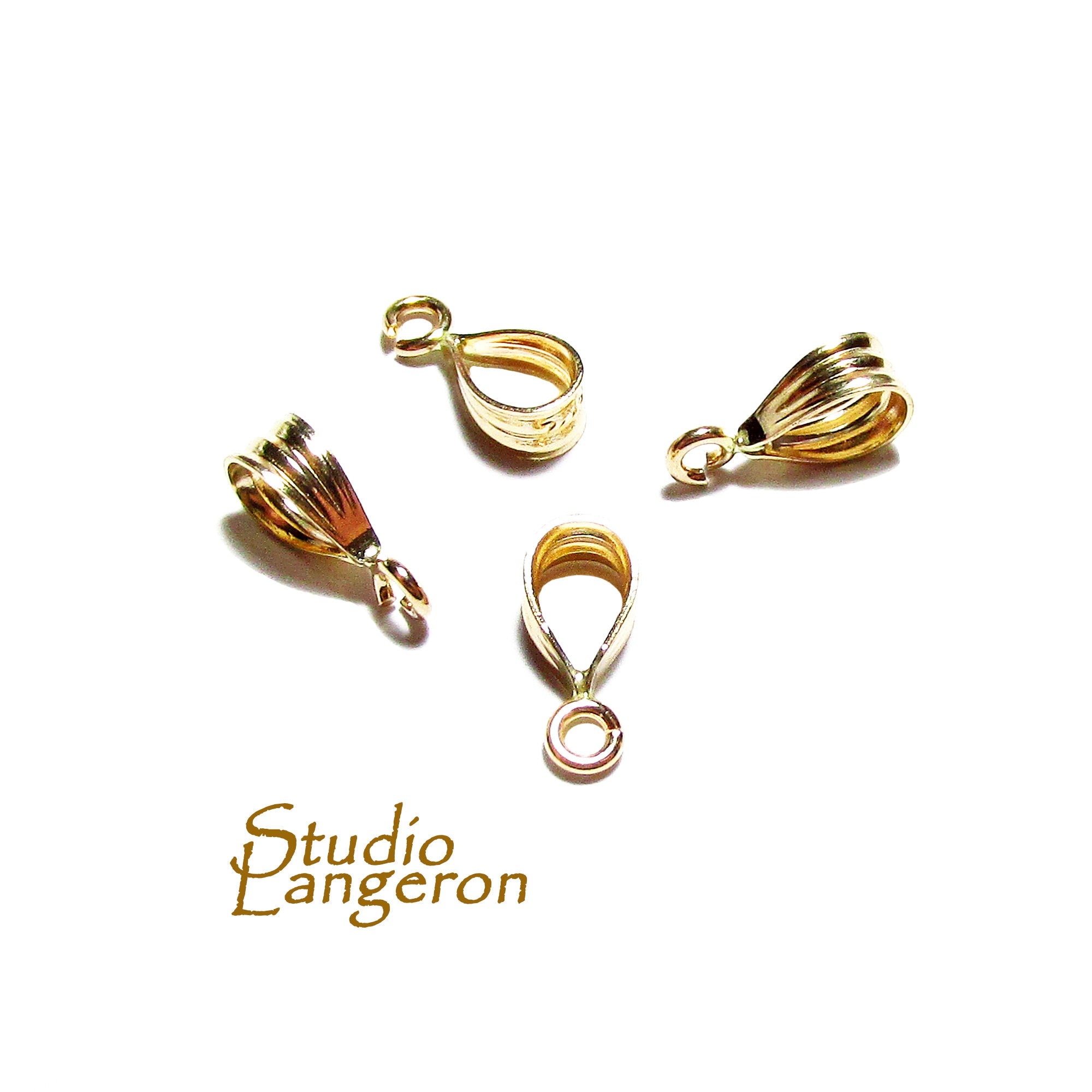 14K Solid gold grooved bail With fixed open ring size 9.5x3.0 mm, Solid gold Bail, Jewelry making, Bail findings, Pendant bail - 1 piece