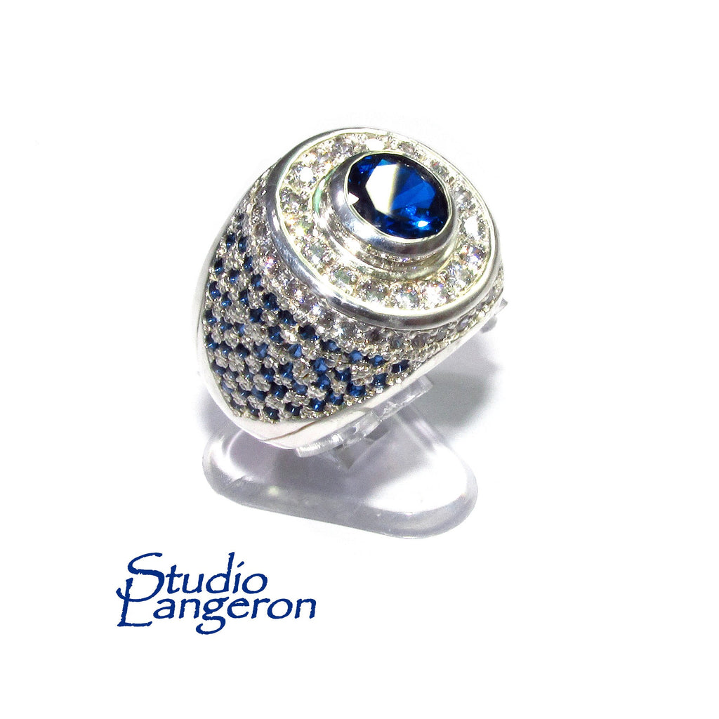 Statement blue topaz ring 925 sterling silver size 8 1/2, Handmade ring, single copy, 925 sterling silver, Natural topaz, Silver ring