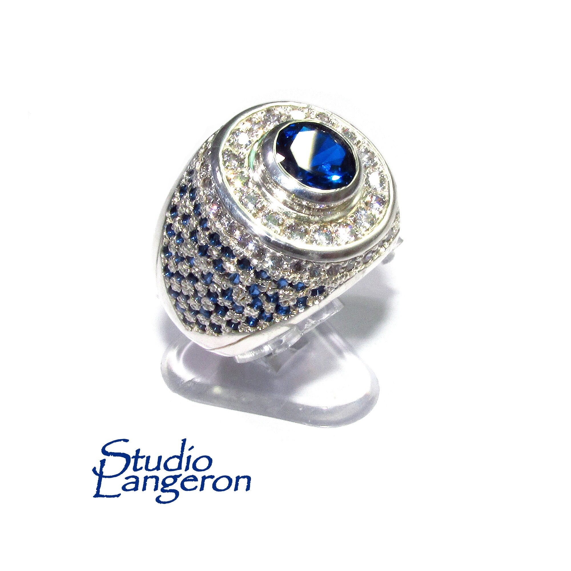 Statement blue topaz ring 925 sterling silver size 8 1/2, Handmade ring, single copy, 925 sterling silver, Natural topaz, Silver ring