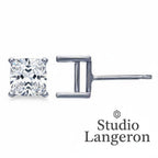 925 Sterling Silver blank earrings with 4-Prong square Setting, Earring Post, Jewelry making, Setting - 1 pair (2 piece)