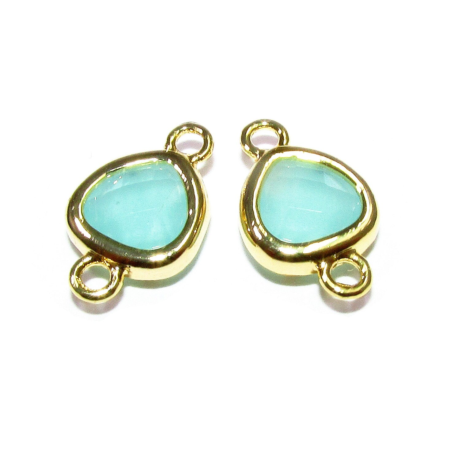 14K Gold Filled Checkerboard aqua chalcedony triangular Link Connector size 8x14 mm, gold filled link, Jewelry making, Connector - 1 piece