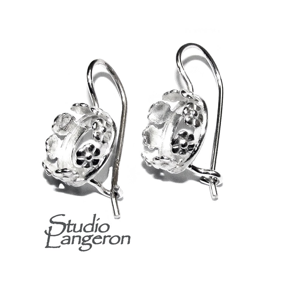 8 mm 925 sterling silver blank earrings with bezel cup, Jewelry making, Setting, bezel cup, base earrings, Earrings - 1 pair (2 piece)