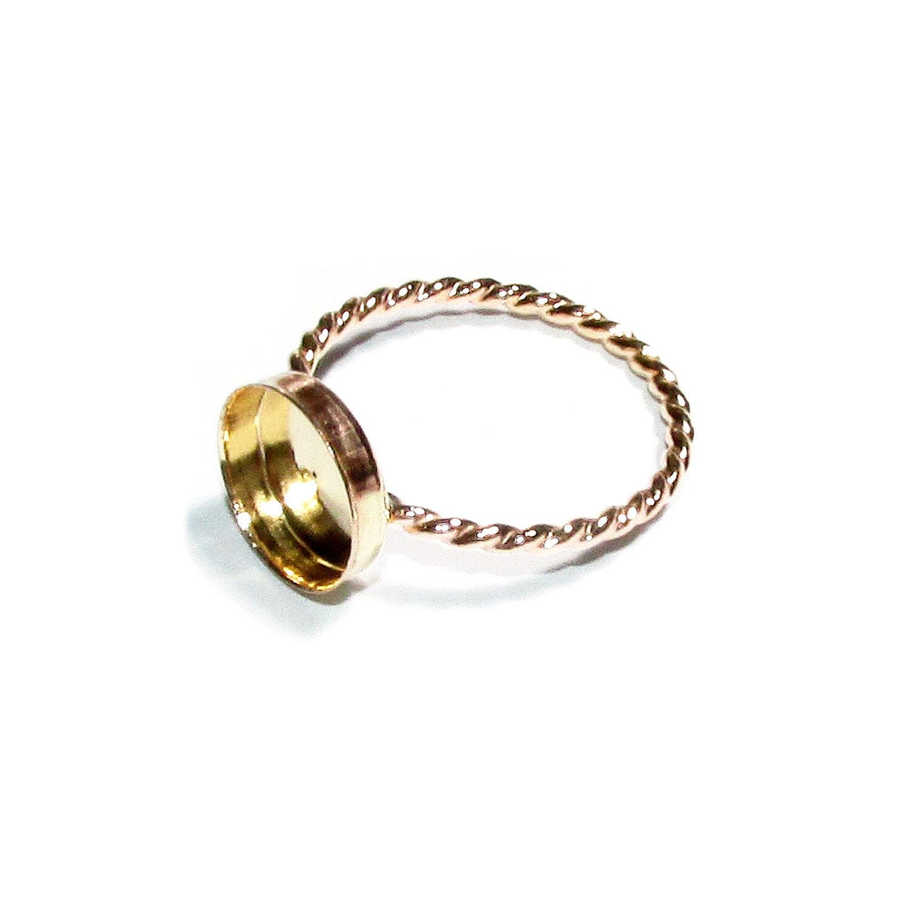 14K Yellow gold filled twisted blank ring with bezel cup 10mm size 4 - 11, Jewelry making, Mounting ring, bezel cup, setting - 1 piece