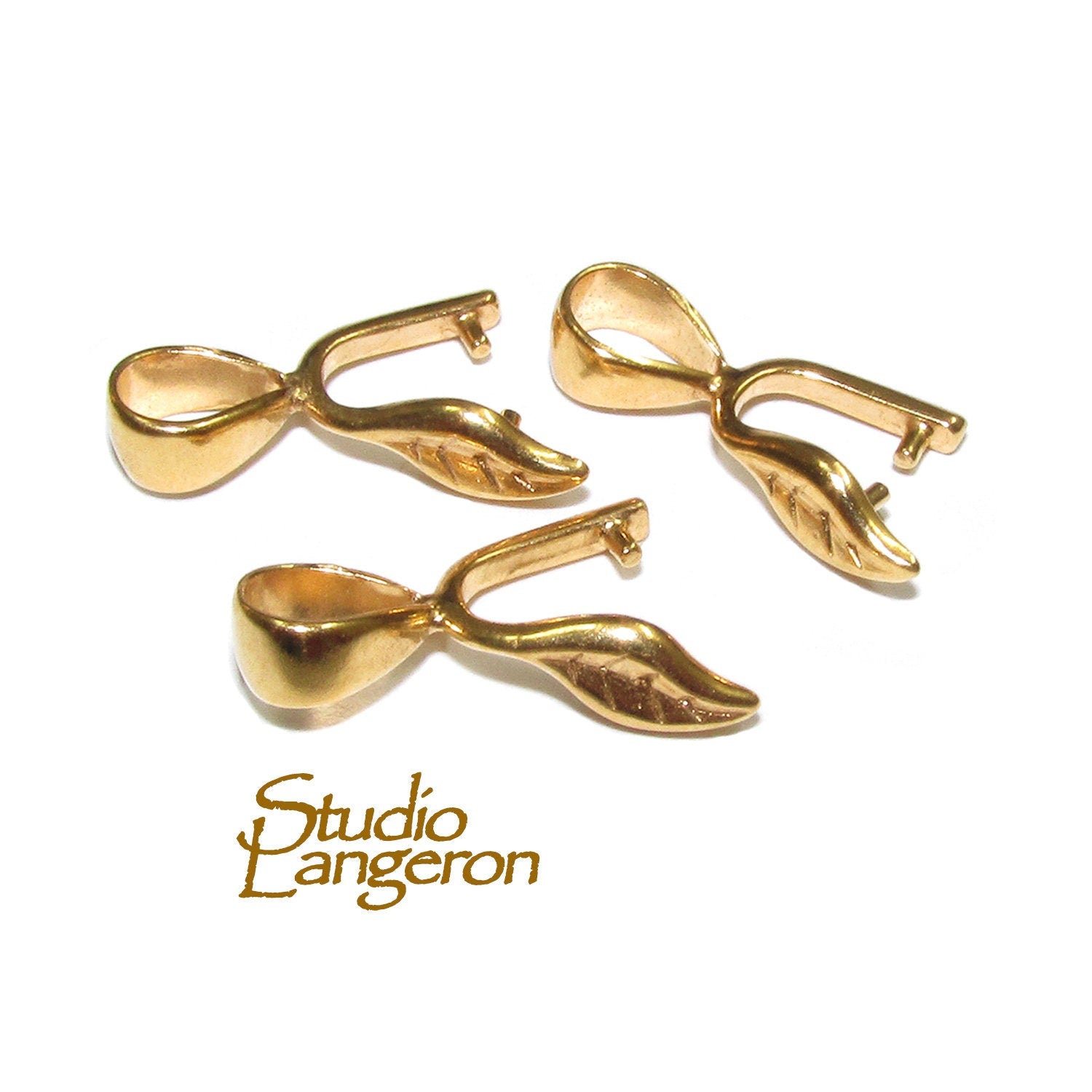 14K Yellow gold filled Leaf Pinch Pendant Bail, Bail with hook, bail with loop, Jewelry making, Bail gold filled, Bail finding - 1 piece