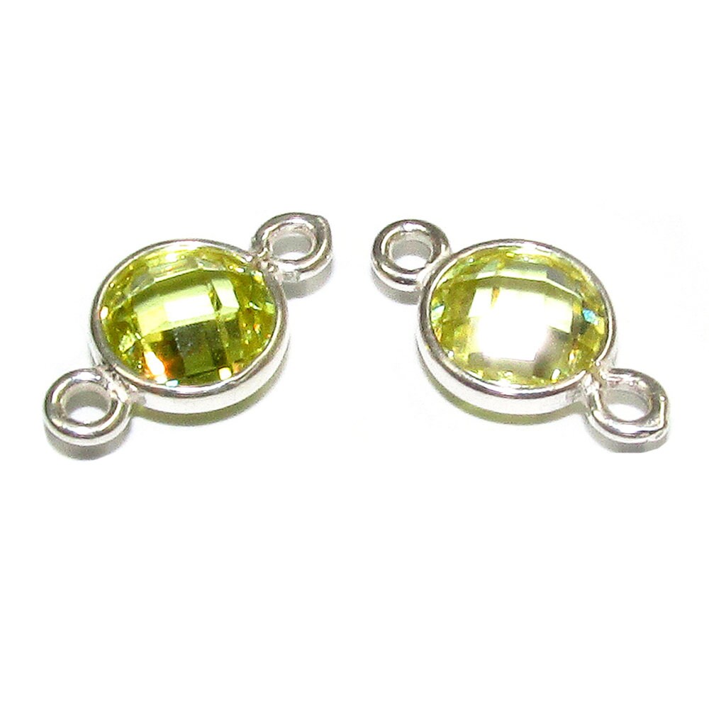 925 Sterling Silver Checkerboard Lemon quartz Round Link Connector size 12x7 mm, Lemon quartz, silver link , Jewelry making - 1 piece
