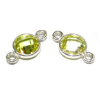 925 Sterling Silver Checkerboard Lemon quartz Round Link Connector size 12x7 mm, Lemon quartz, silver link , Jewelry making - 1 piece