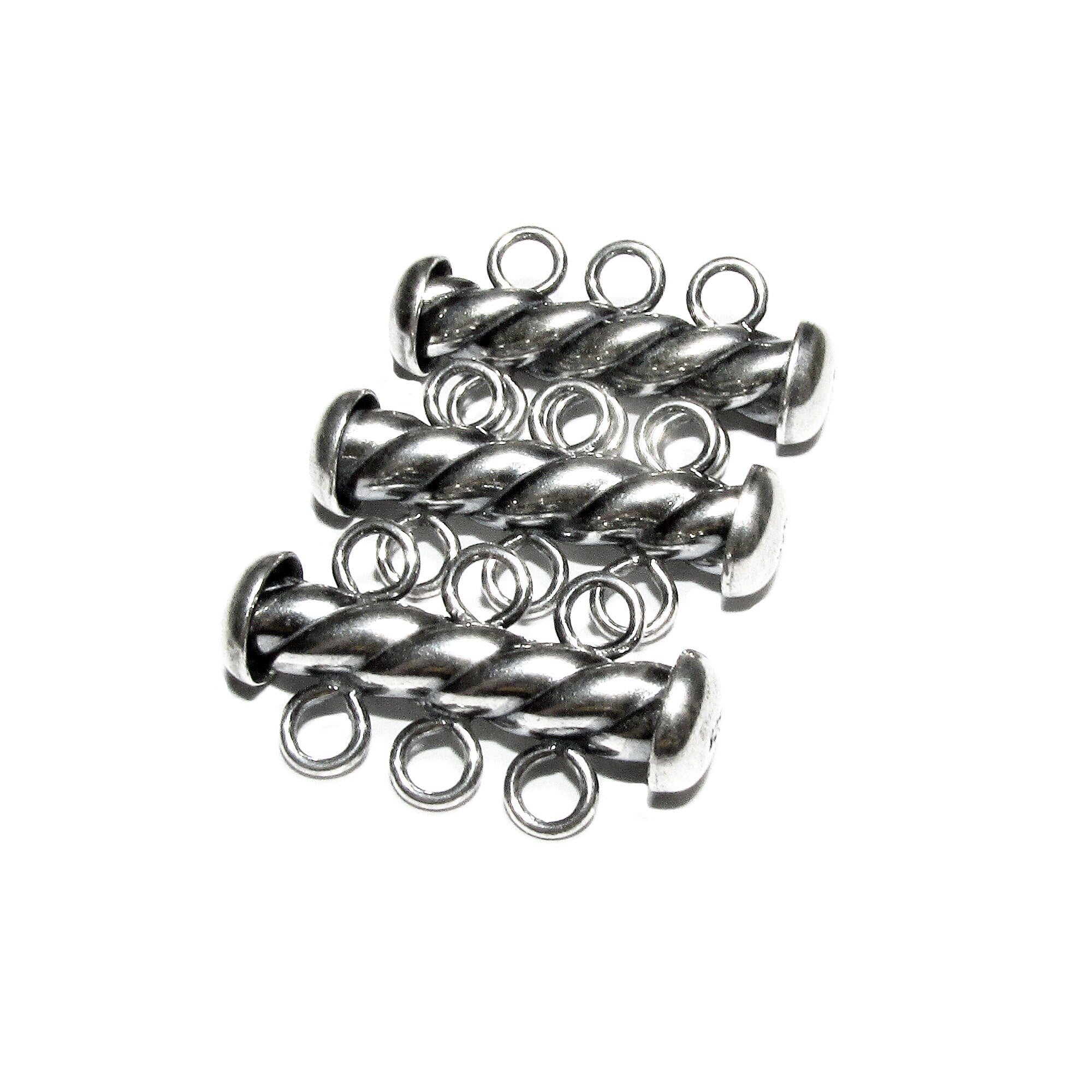 925 Sterling Silver Oxidized Twisted Tube Bar Clasp 3-Hole size 4.3x22 mm, Silver Clasps, Slide Clasps, Jewelry making, Tube clasp - 1 piece