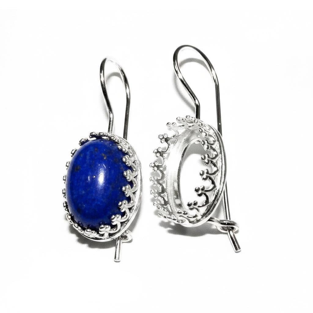925 sterling silver blank earrings with oval bezel cup size 6x8-13x18 mm, model 1023, Jewelry making, Setting, bezel cup - 1 pair (2 pieces)