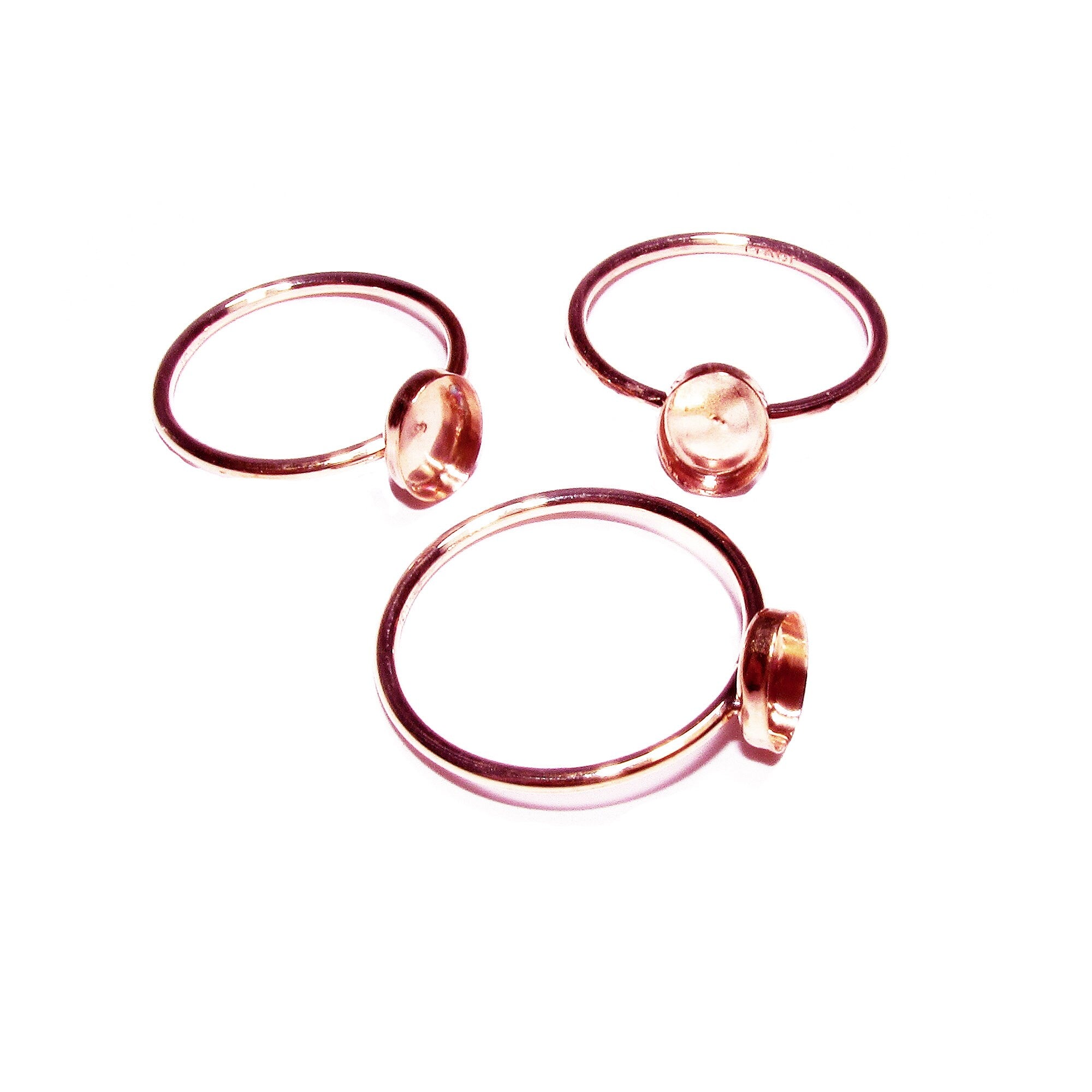 14K Rose gold filled blank ring with bezel cup 6x8 mm size 4, 5, 6, 7, 8, 9, 10, 11, Base ring, Bezel cup, Jewelry making - 1 piece