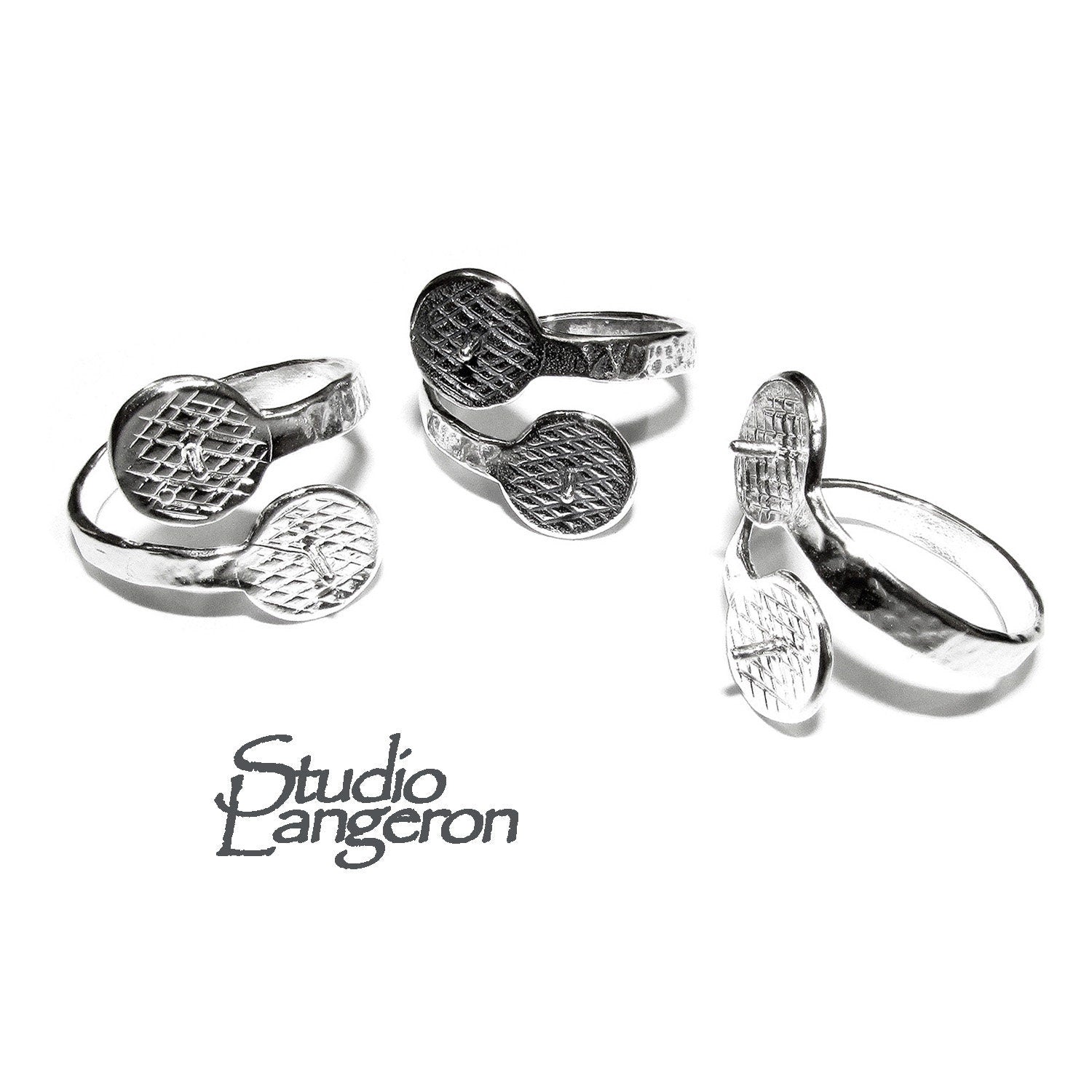 925 sterling silver open blank ring with two platform with pin for beads, silver ring, base ring, Jewelry making, setting - 1 piece