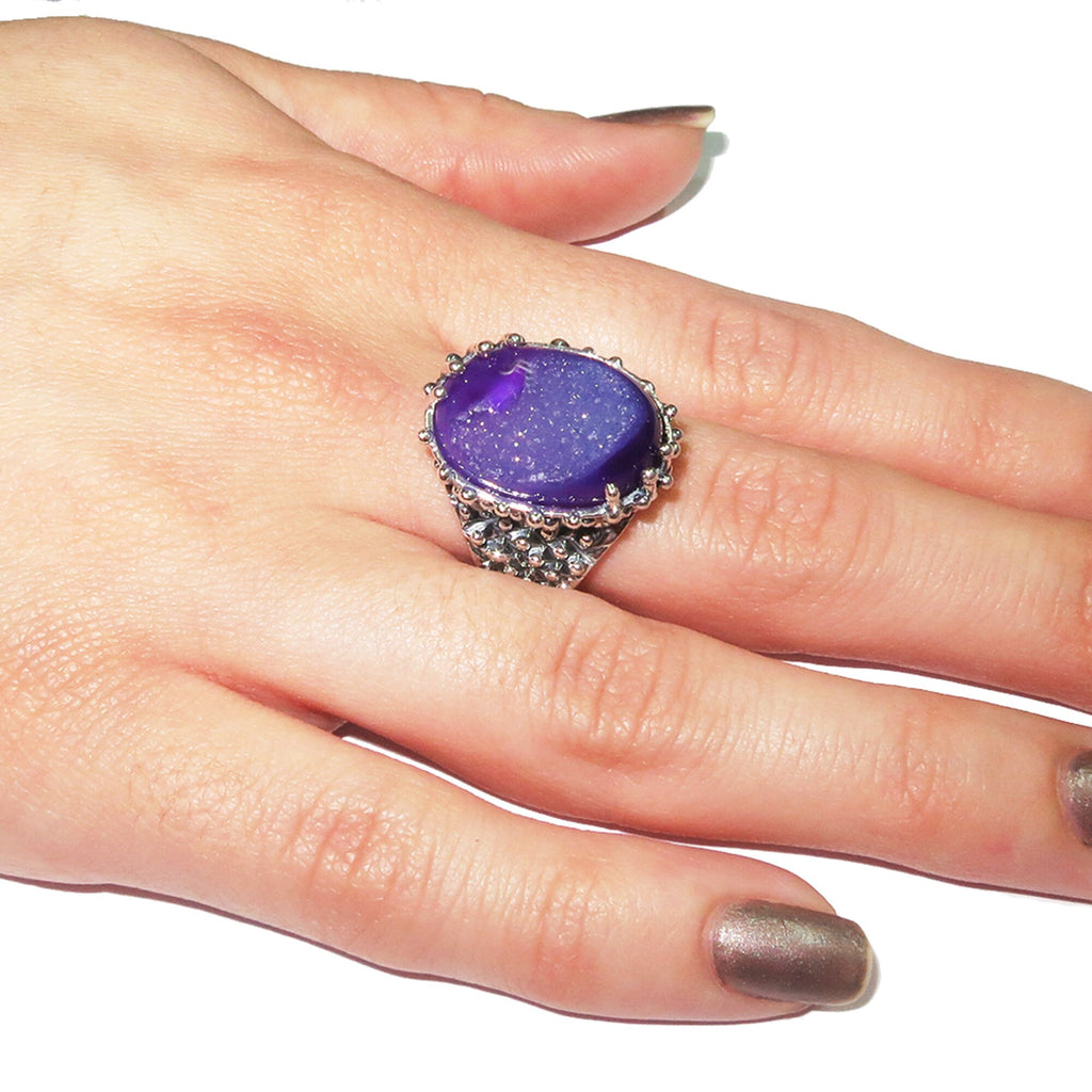 Druse agate ring 925 sterling silver size 8 1/2, Handmade ring, single copy, sterling silver, Druse agate, silver ring, Statement ring