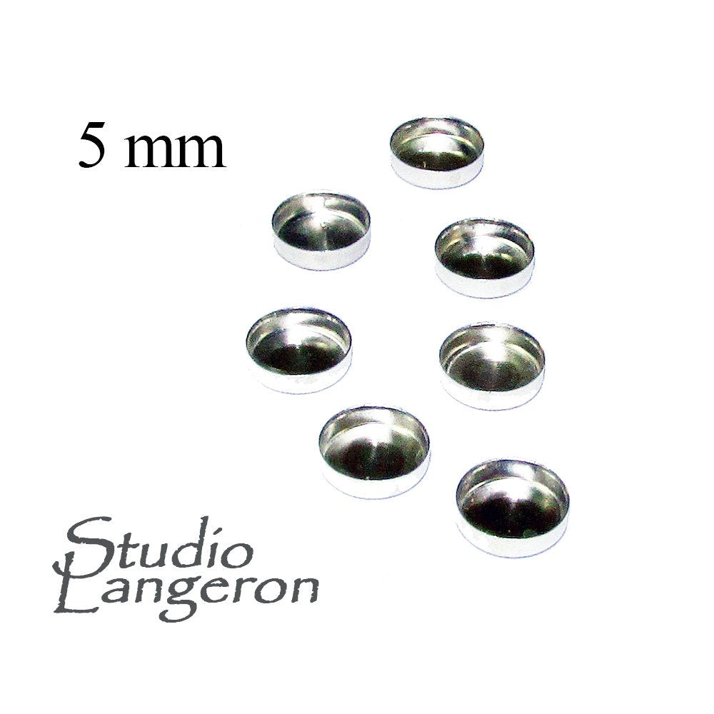 3 pcs 14K solid white gold Round Bezel Cups size 5 mm, Bezel cup, Jewelry making, Round bezel cups, 14K solid white gold, Setting, Mounting